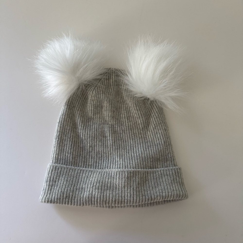 Crewcuts Gray Knit Hat with Fluffy White Pom Poms